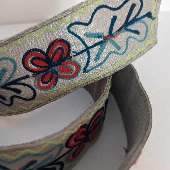 Embroidered Belt MCM Leather Folk Art Floral Boho Mid Century Festival Vintage‎ main image 4